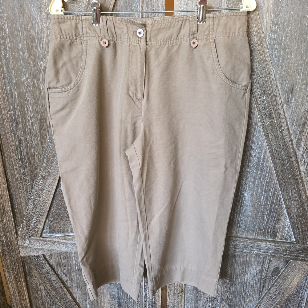 Christopher & Banks Pants Womens Size 10 Tan Capris Cropped Wide Leg Linen Blend